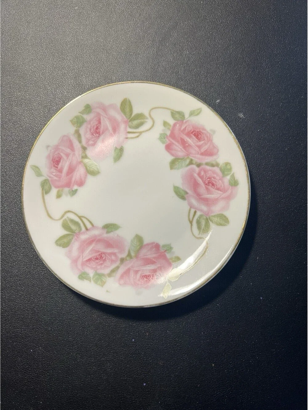 c 1900s 6 Bread Butter Plated Pink Roses Porcelain, 5”